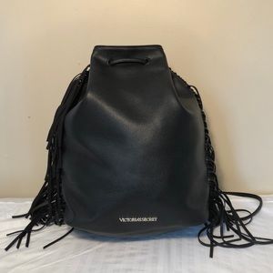 Large Black Fringe Victoria Secret DrawString NWOT